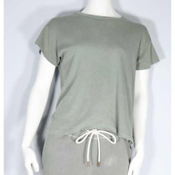 THE GREAT. Women's Size 0 XS Pistachio Green T-Shirt Distressed S/S Cotton Top - Picture 1 of 8